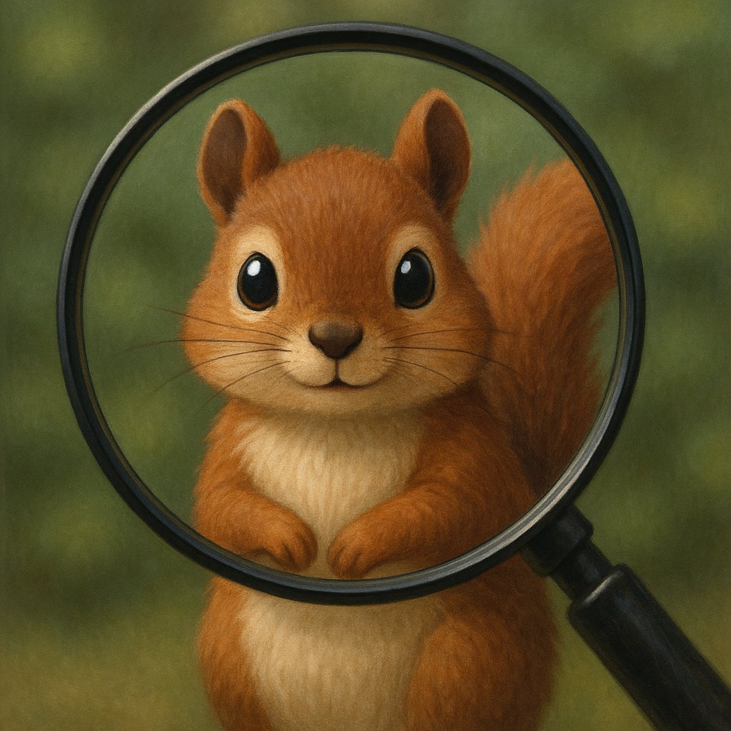 WildCard App Icon - Squirrel under magnifying glass